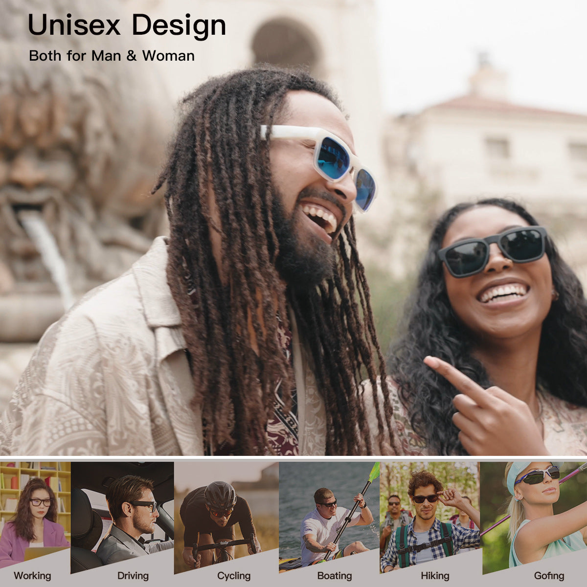 Occhiali audio OhO Sunshine Elite Smart Bluetooth con connessione al telefono cellulare e lenti polarizzate UV400