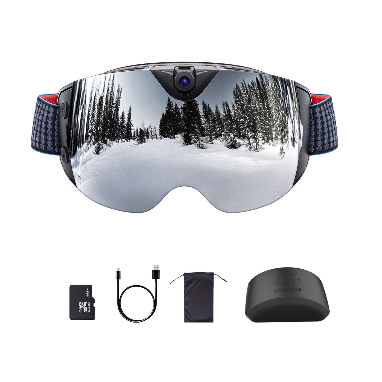 Maschera da sci intelligente OhO Sunshine Skyshot con fotocamera 4K per registrare video Ultra HD e scattare foto con lente argentata