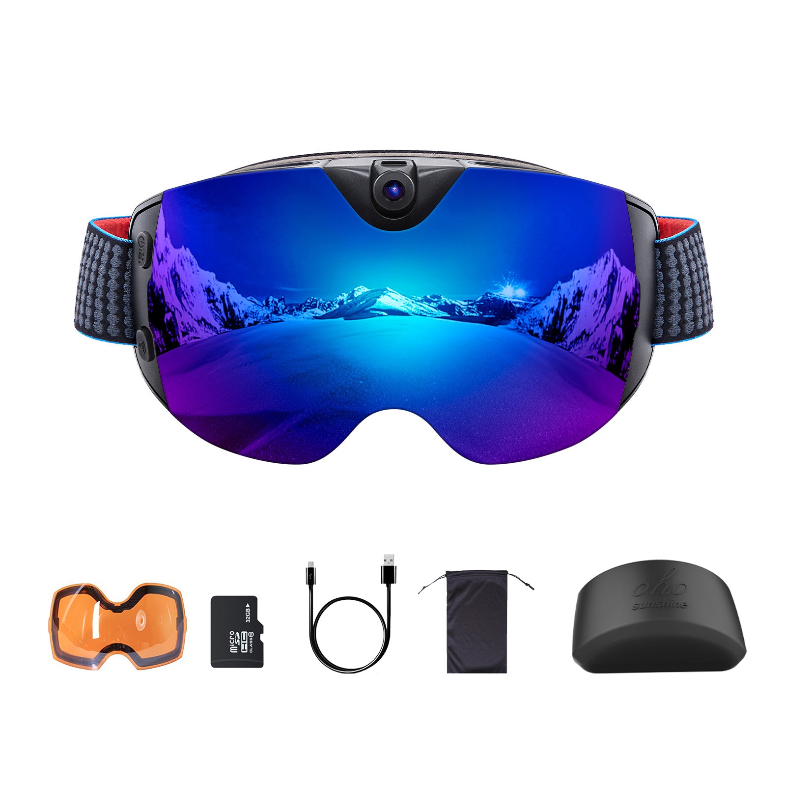 OhO Sunshine Skyshot Smart Ski Goggles with Camera - 4K & 24M Anti-Fog