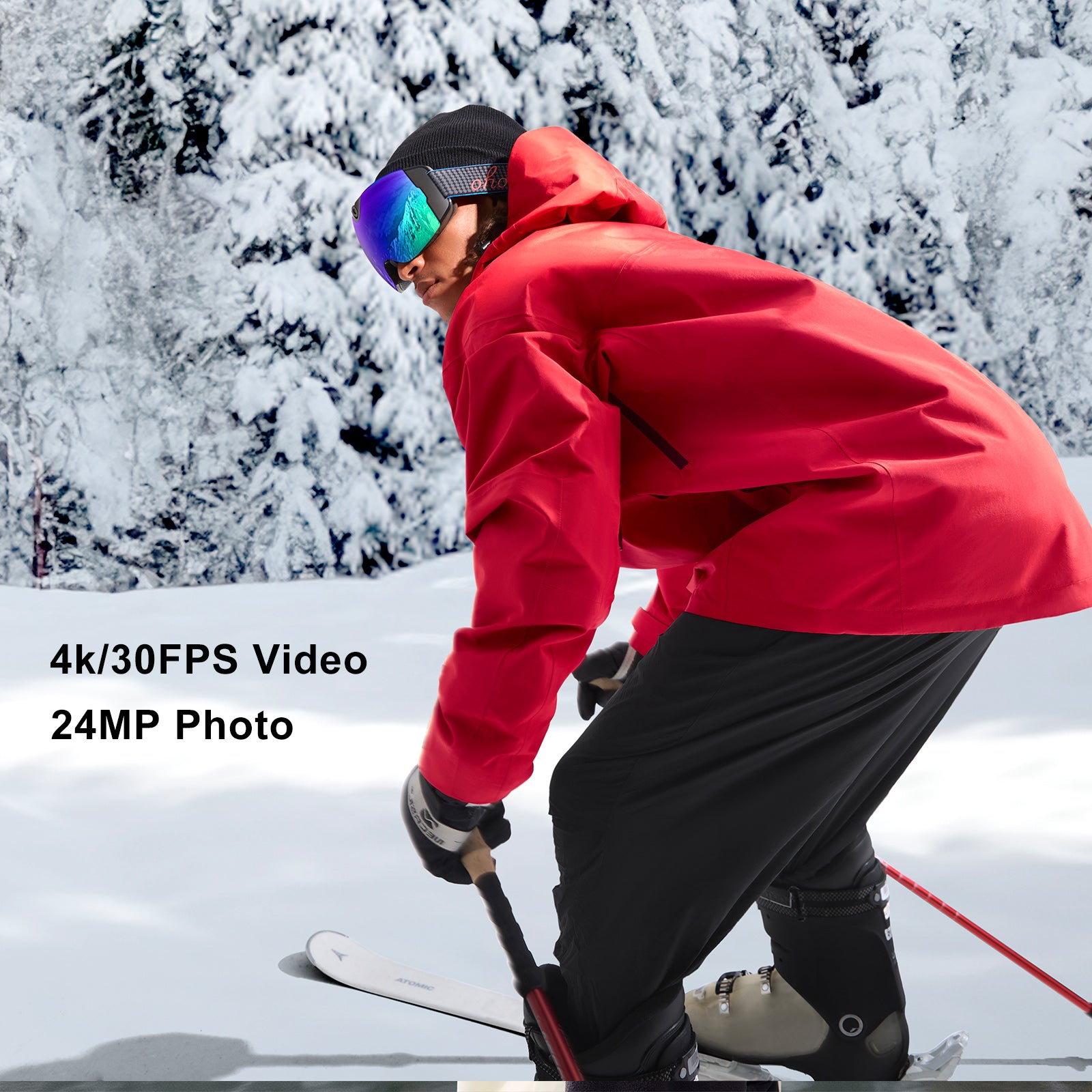 OhO Sunshine Skyshot Smart Ski Goggles with WiFi 4K Camera to Record Ultra HD Video and Take Photo