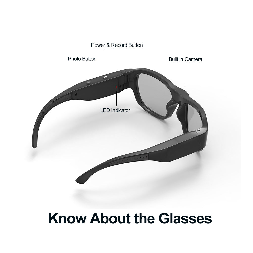 OhO Sunshine Touch Camera Sunglasses 32GB Full HD 1080P Video Recording UV400 Blue Light Blocking & Photochromic Lens