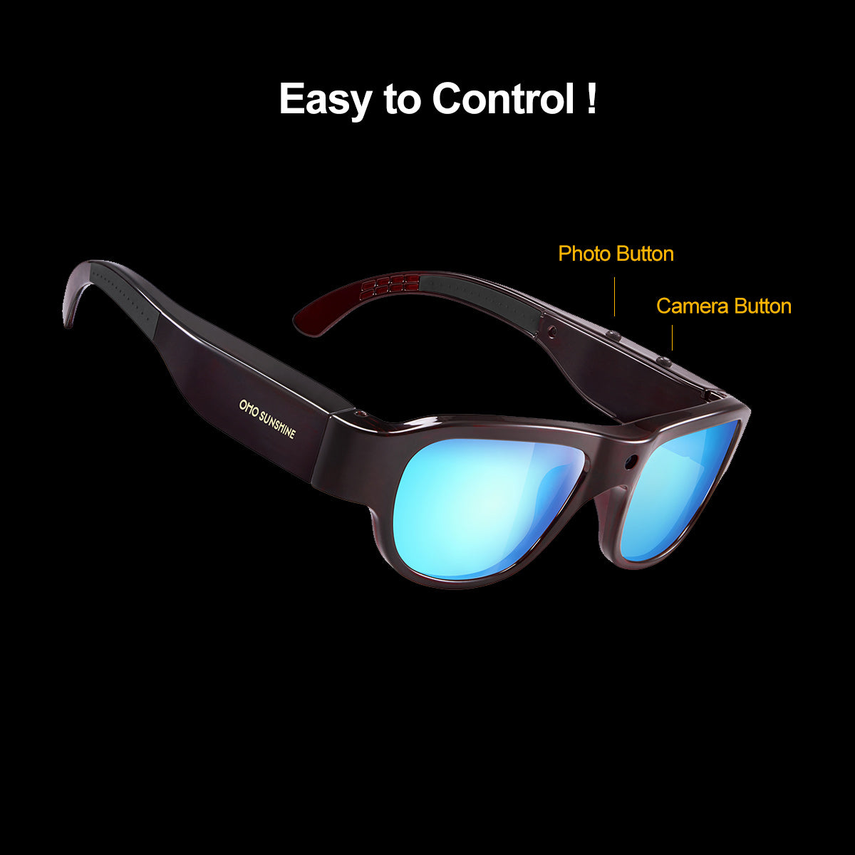 OhO Sunshine Touch Camera Sunglasses 64GB Full HD 1080P Video Recording with Blue Polarized Lens