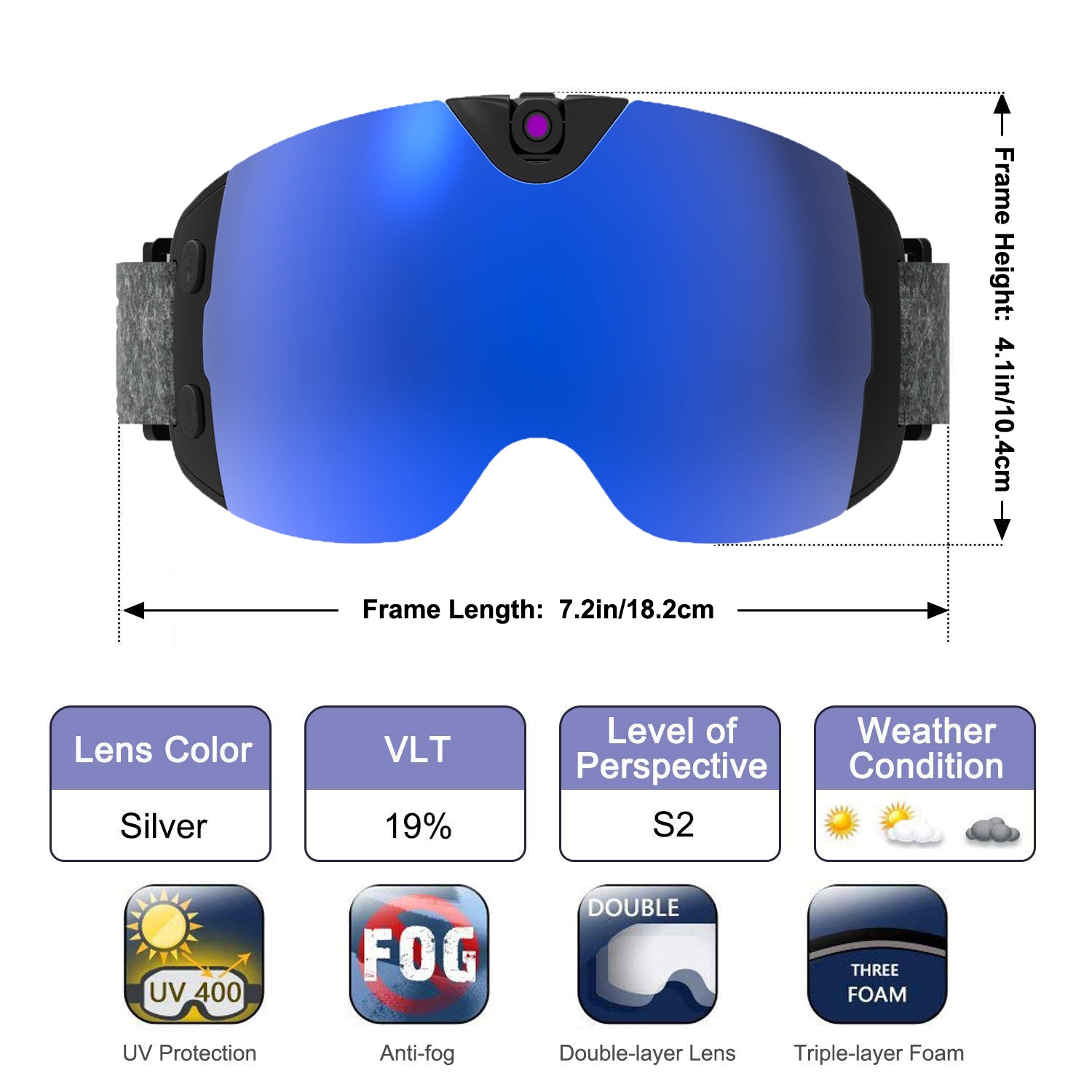 OhO Sunshine Skyshot Smart Ski Goggles with 4K Camera to Record Ultra HD Video and Take Photo Silver Lens