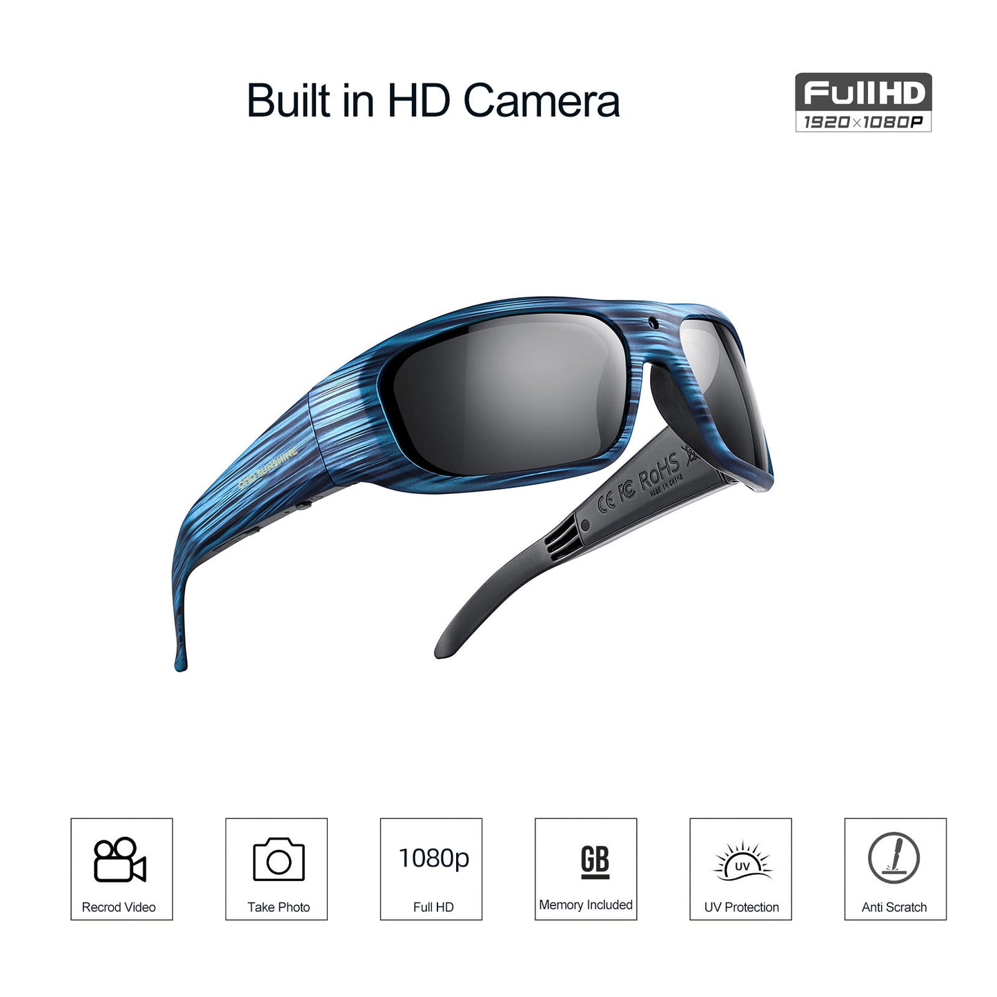 Occhiali da sole OhO Sunshine Vidsoul con videocamera, registrazione video Full HD 1080p e scatto di foto, 64 GB