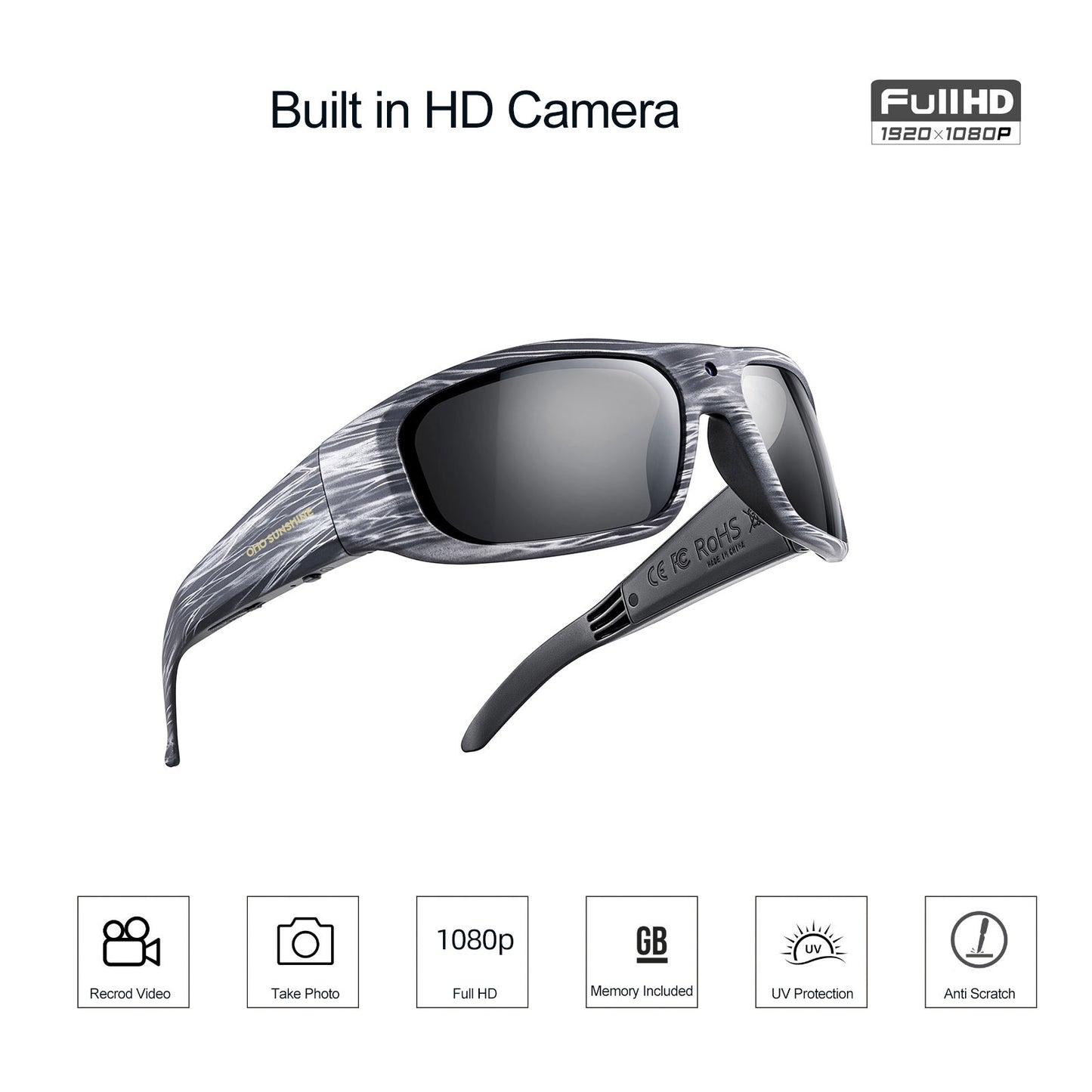 Occhiali da sole OhO Sunshine Vidsoul con videocamera, registrazione video Full HD 1080p e scatto di foto, 128 GB