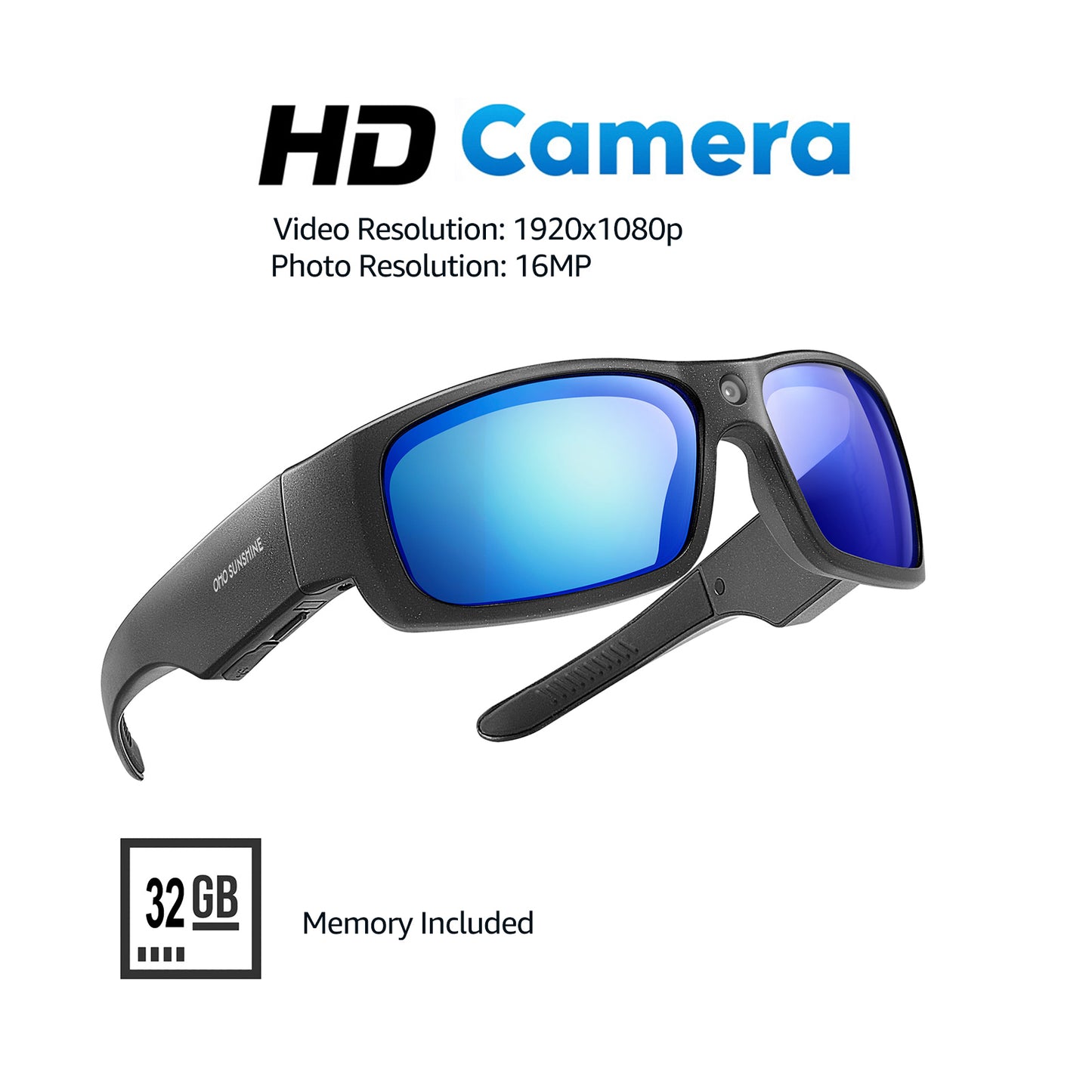 Occhiali da sole OhO Sunshine Focus con telecamera Full HD, registrazione video 1080P da 32 GB, lenti con protezione UV400