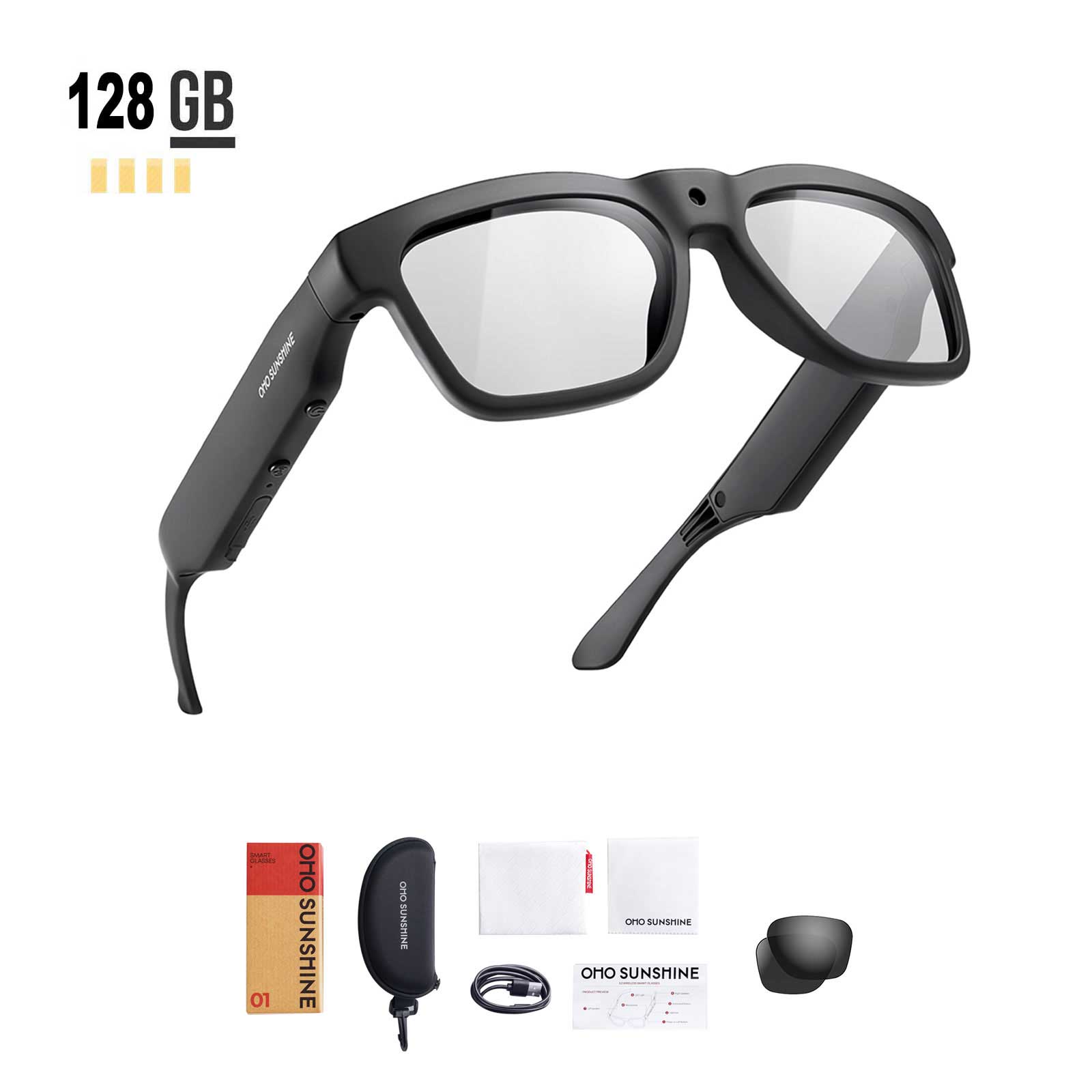 OhO Sunshine Edge Smart Glasses mit Full HD 1080p 64 GB Videoaufzeichnungskamera und Bluetooth-Lautsprecher mit Blaulicht-Blockierungslinse