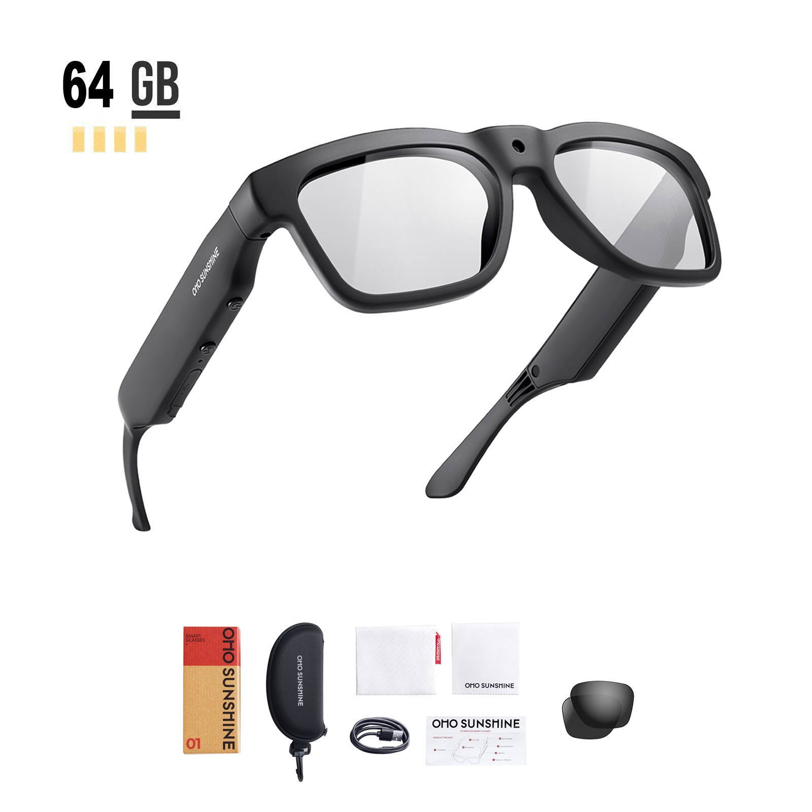 OhO Sunshine Edge Smart Glasses mit Full HD 1080p 64 GB Videoaufzeichnungskamera und Bluetooth-Lautsprecher mit Blaulicht-Blockierungslinse