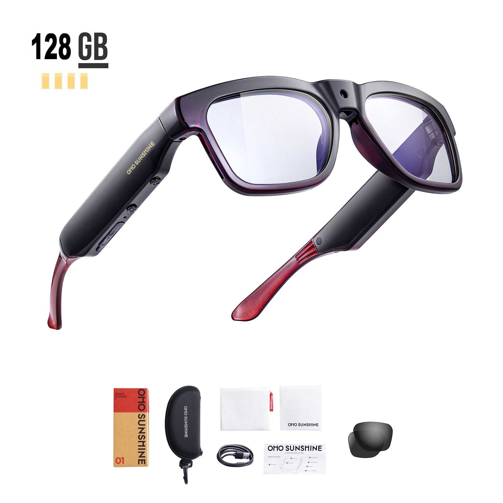 OhO Sunshine Edge Pro 4K Bluetooth Smart Translation Glasses,Real-Time AI Language Translator,Ultra HD Camera, Hands-Free Call, for Travel & Businessnds-Free Recording Glasses for Travel, Meetings, Vlogging