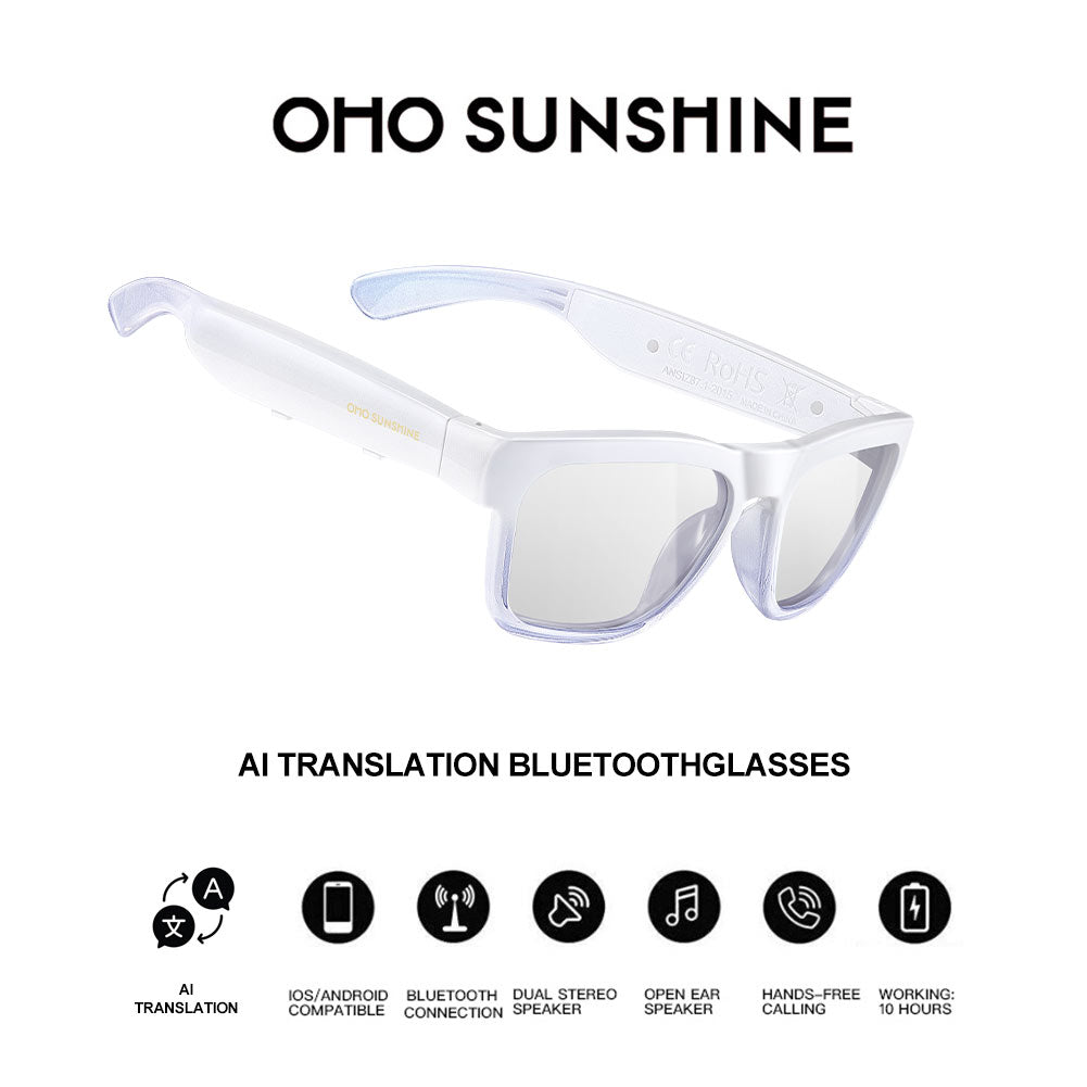 OhO Sunshine Elingo AI Wireless Translator Glasses with Bluetooth Speaker for Instant Voice Translation