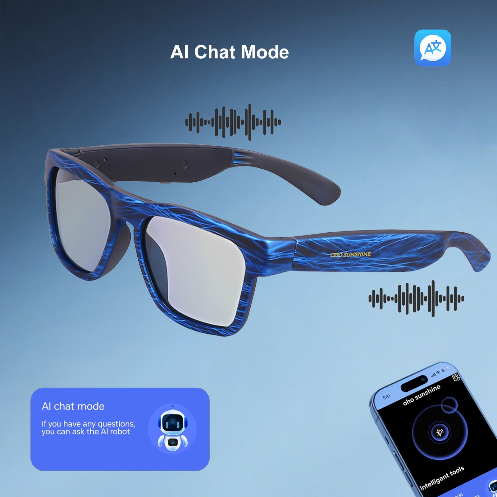 OhO Sunshine Elingo Wireless AI Language Smart Glasses Translator Headset 164 Language Translation