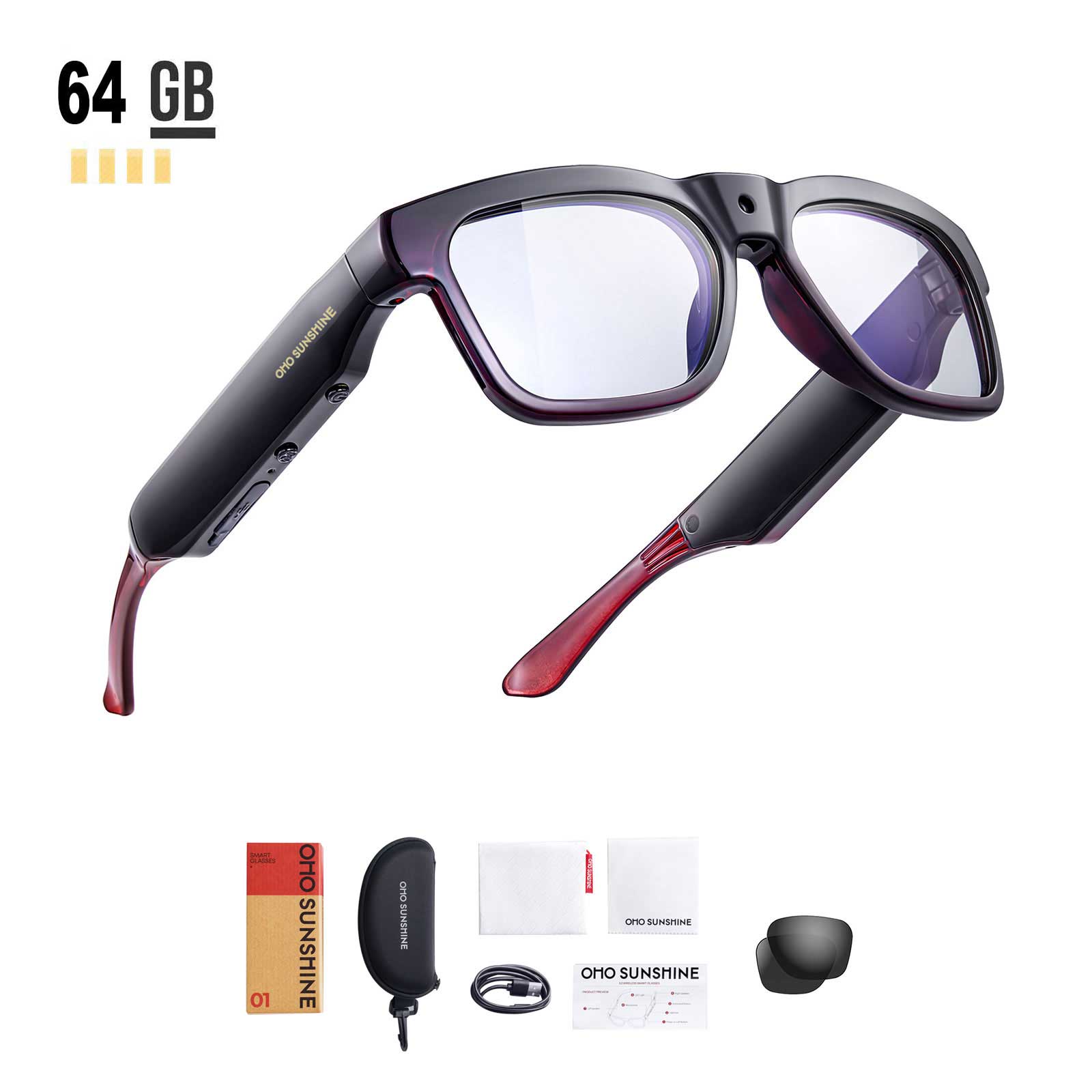 OhO Sunshine Edge Pro 4K Bluetooth Smart Translation Glasses,Real-Time AI Language Translator,Ultra HD Camera, Hands-Free Call, for Travel & Businessnds-Free Recording Glasses for Travel, Meetings, Vlogging