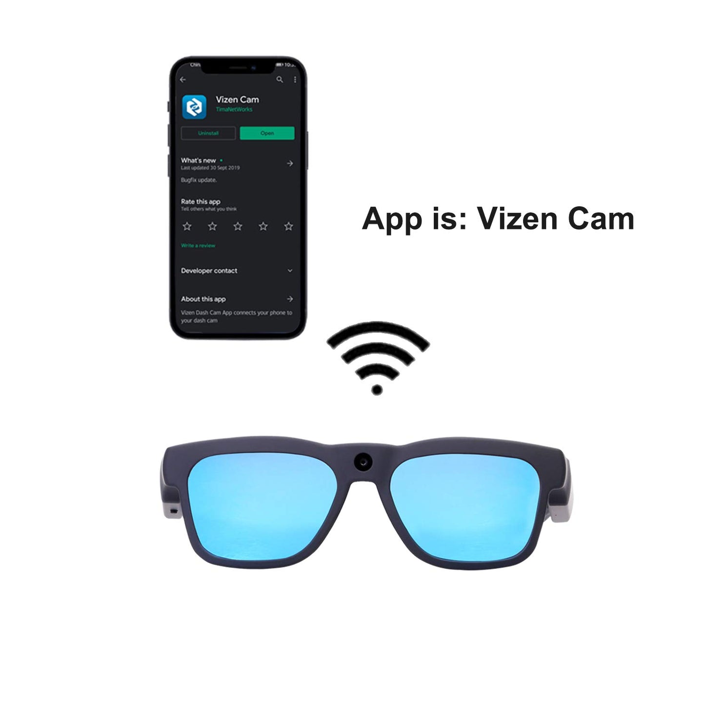 Occhiali da sole OhO Sunshine Livi Full HD con videocamera, registrazione video 1080p con Wi-Fi, trasferimento in tempo reale al telefono, memoria integrata da 256 GB