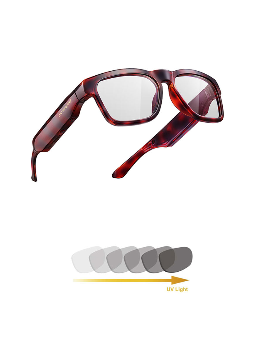 OHO SUNSHINE tortoise shell smart glasses with Bluetooth and accessories kit