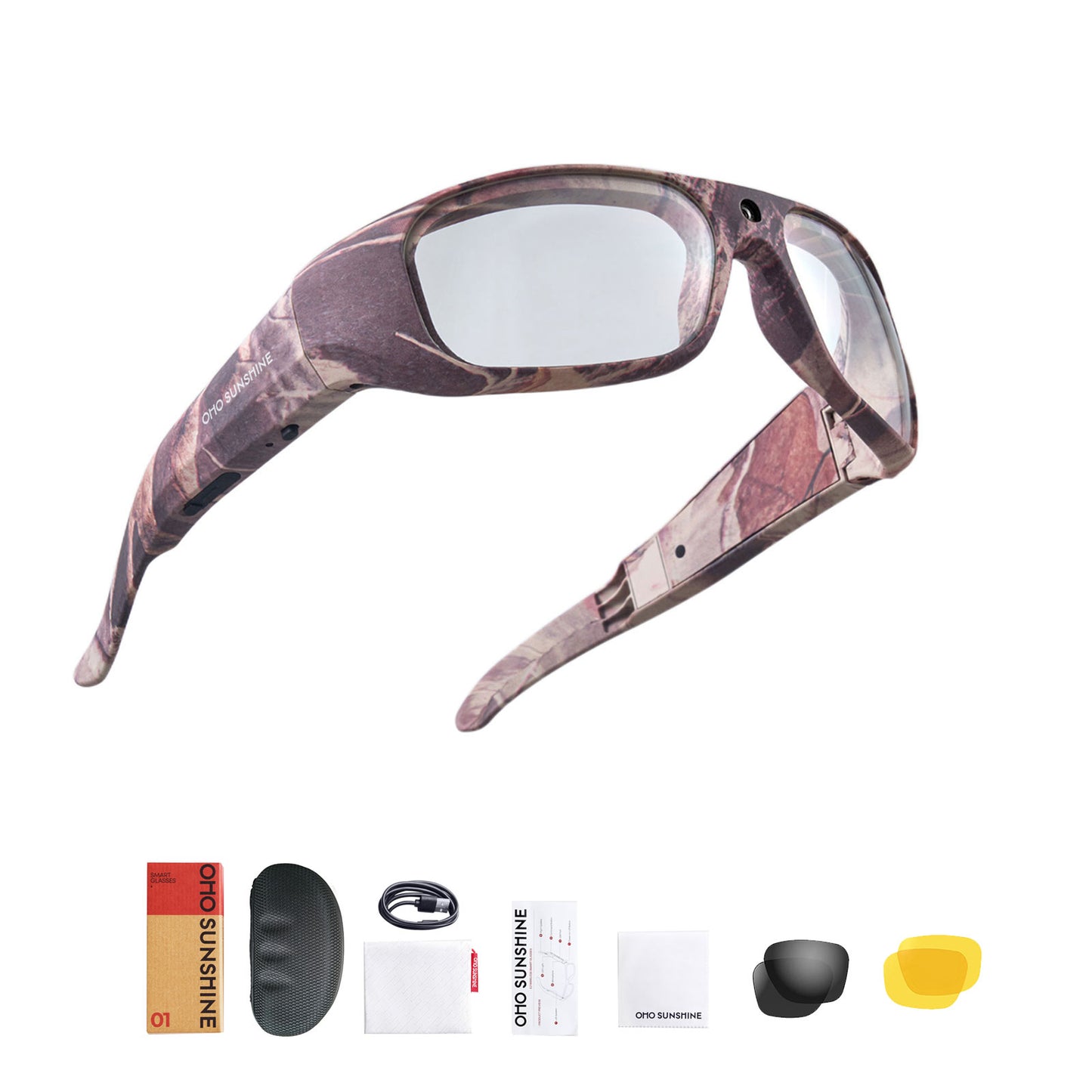 Occhiali da sole mimetici OhO Sunshine con fotocamera 4K da 128 GB per la caccia e le avventure all'aria aperta