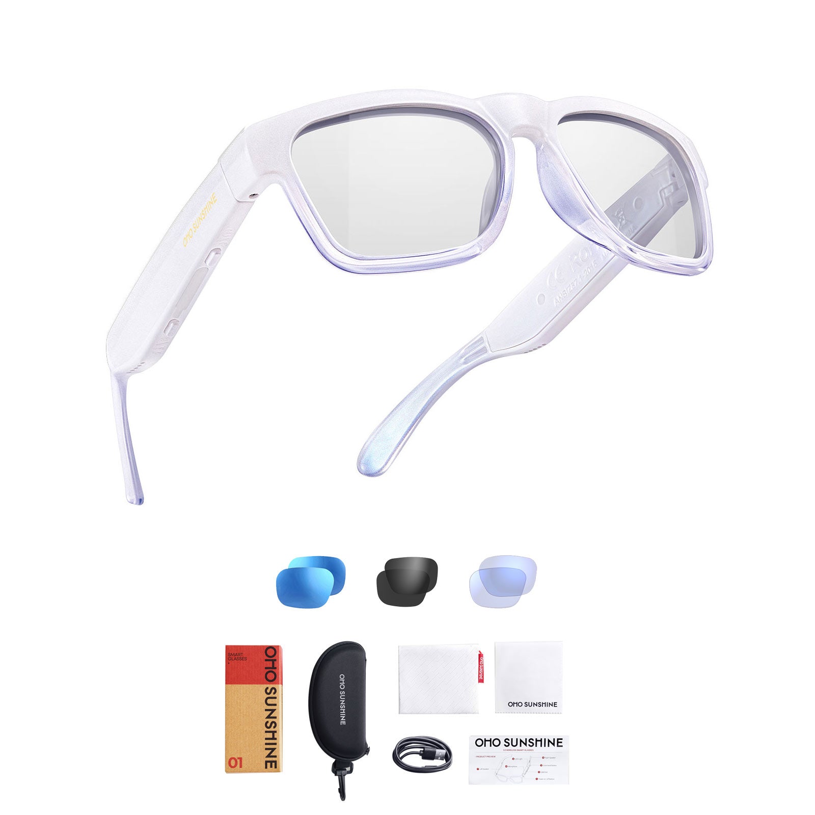 OhO Sunshine Elingo AI Wireless Translator Glasses with Bluetooth Speaker for Instant Voice Translation