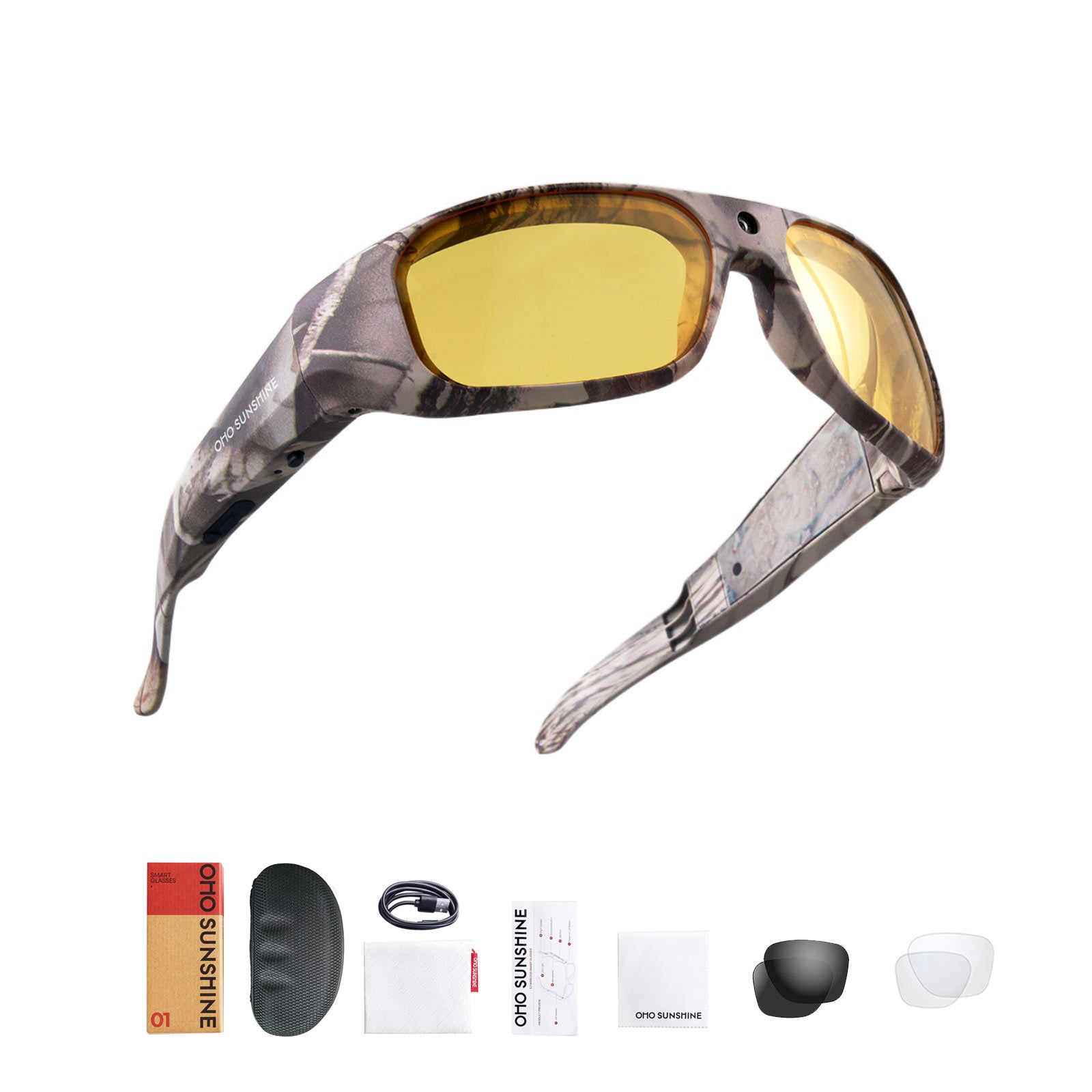 OhO Sunshine Camouflage Sunglasses with 4K Camera for Hunting and Outdoor Adventures