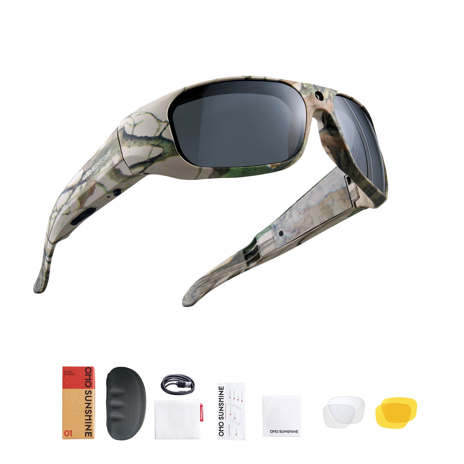 OhO Sunshine Camouflage Sunglasses with 4K Camera for Hunting and Outdoor Adventures
