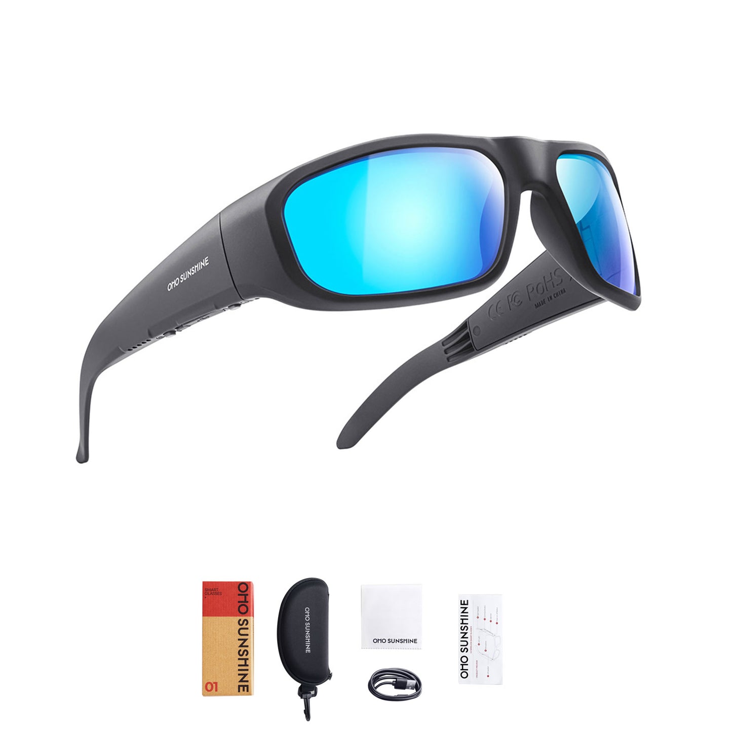 Occhiali intelligenti OhO Sunshine Pulse con altoparlante Bluetooth e audio a orecchio aperto, UV 400 per sport all'aria aperta