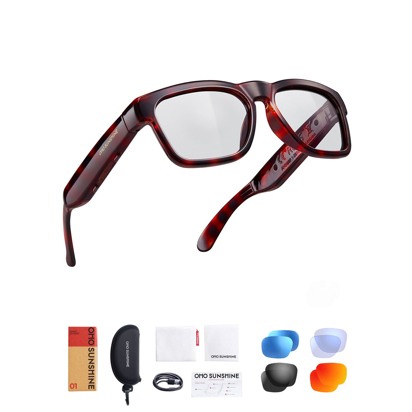 Occhiali OhO Sunshine Elite Smart Audio Bluetooth con lenti fotocromatiche UV400 per sole e cielo nuvoloso