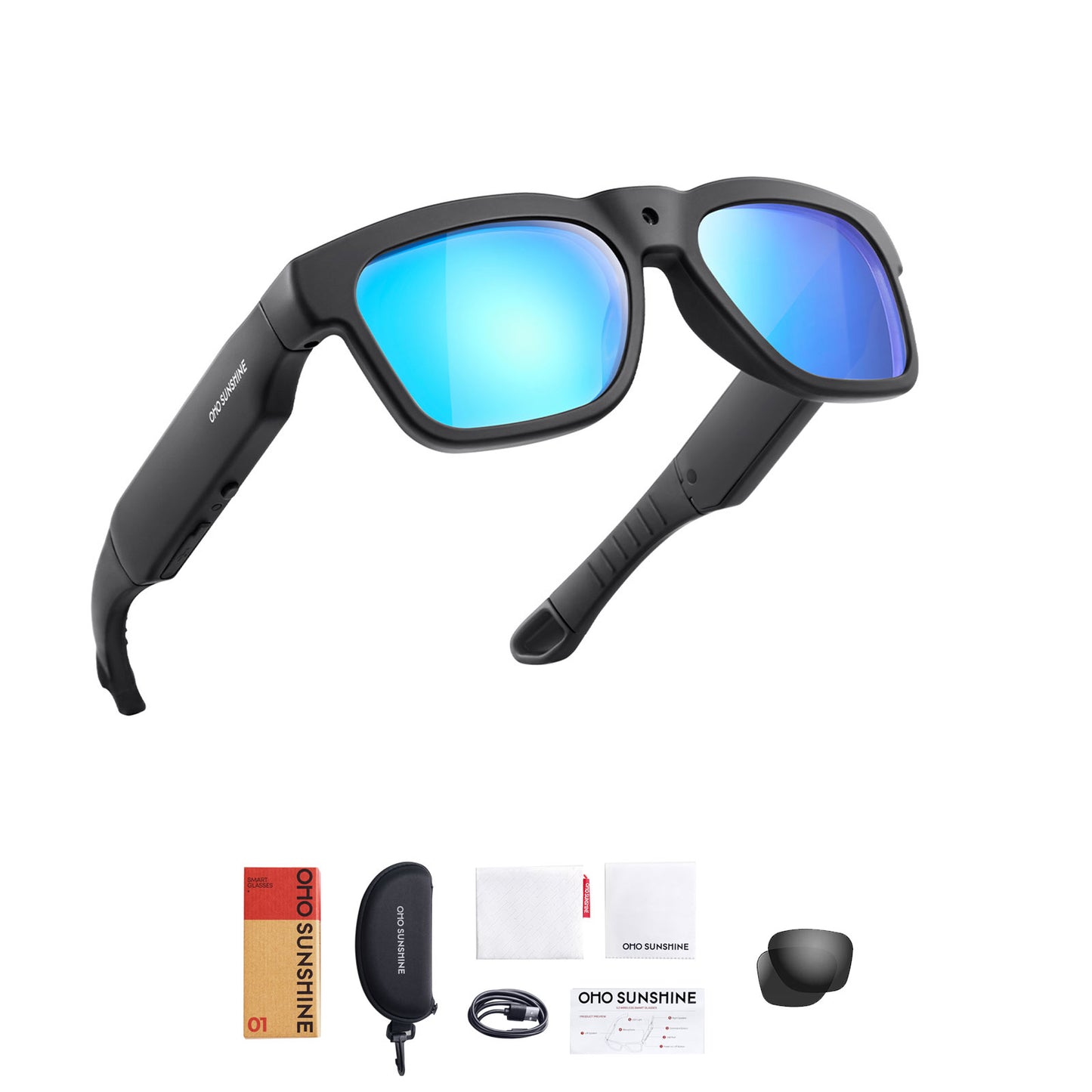 Occhiali da sole OhO Sunshine Livi Full HD con videocamera, registrazione video 1080p con Wi-Fi, trasferimento in tempo reale al telefono, memoria integrata da 256 GB