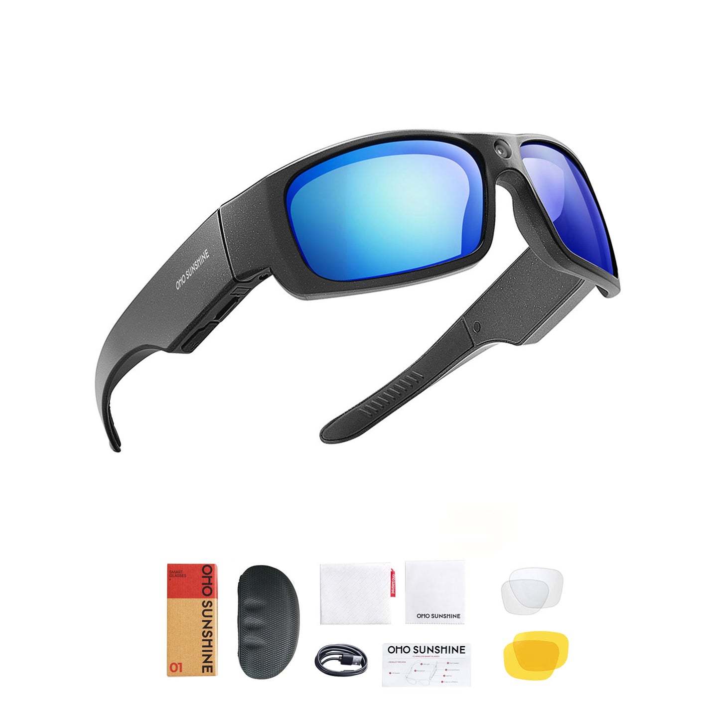 Occhiali da sole OhO Sunshine Focus con telecamera Full HD, registrazione video 1080P da 32 GB, lenti con protezione UV400