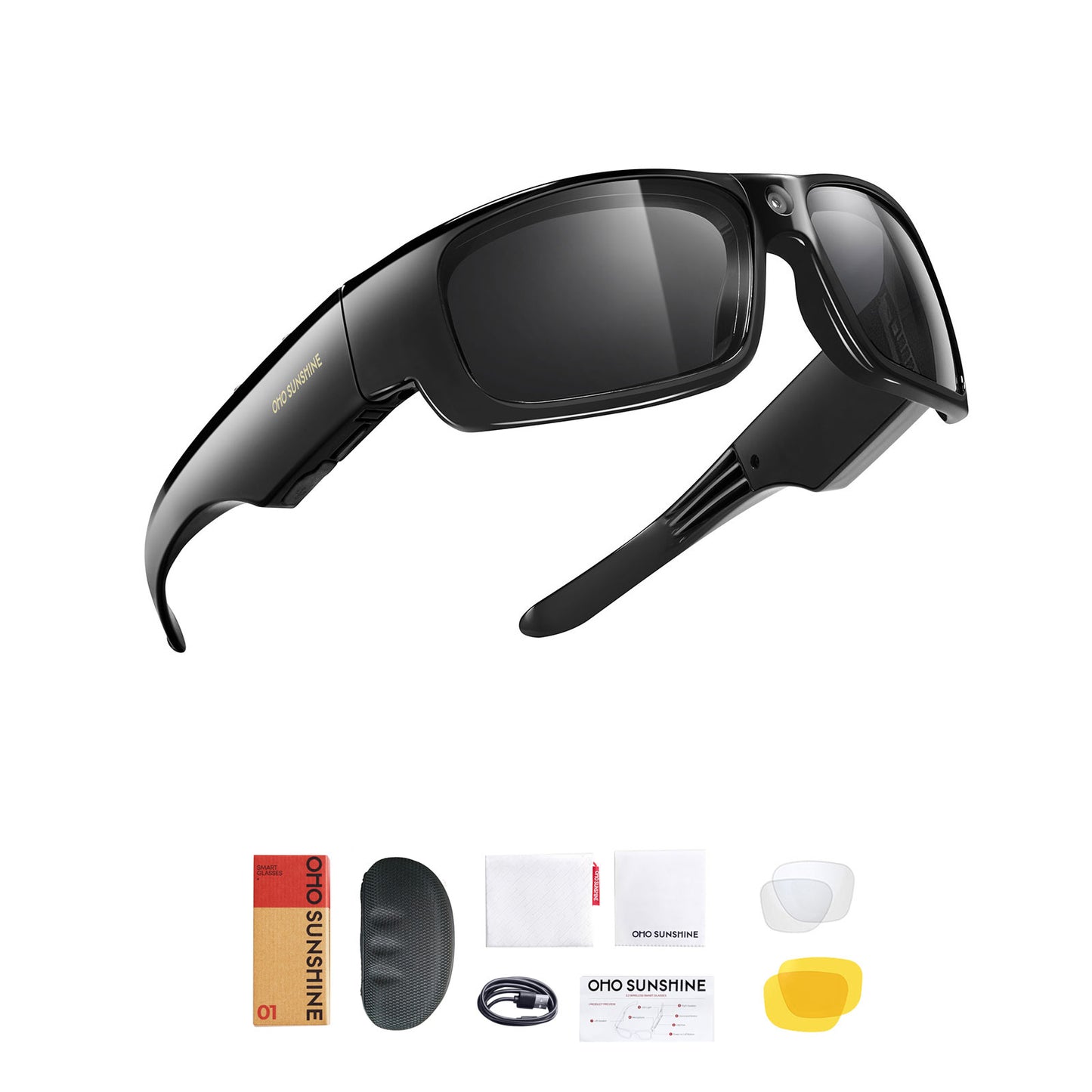Occhiali da sole OhO Sunshine Focus con telecamera Full HD, registrazione video 1080P da 32 GB, lenti polarizzate con protezione UV400