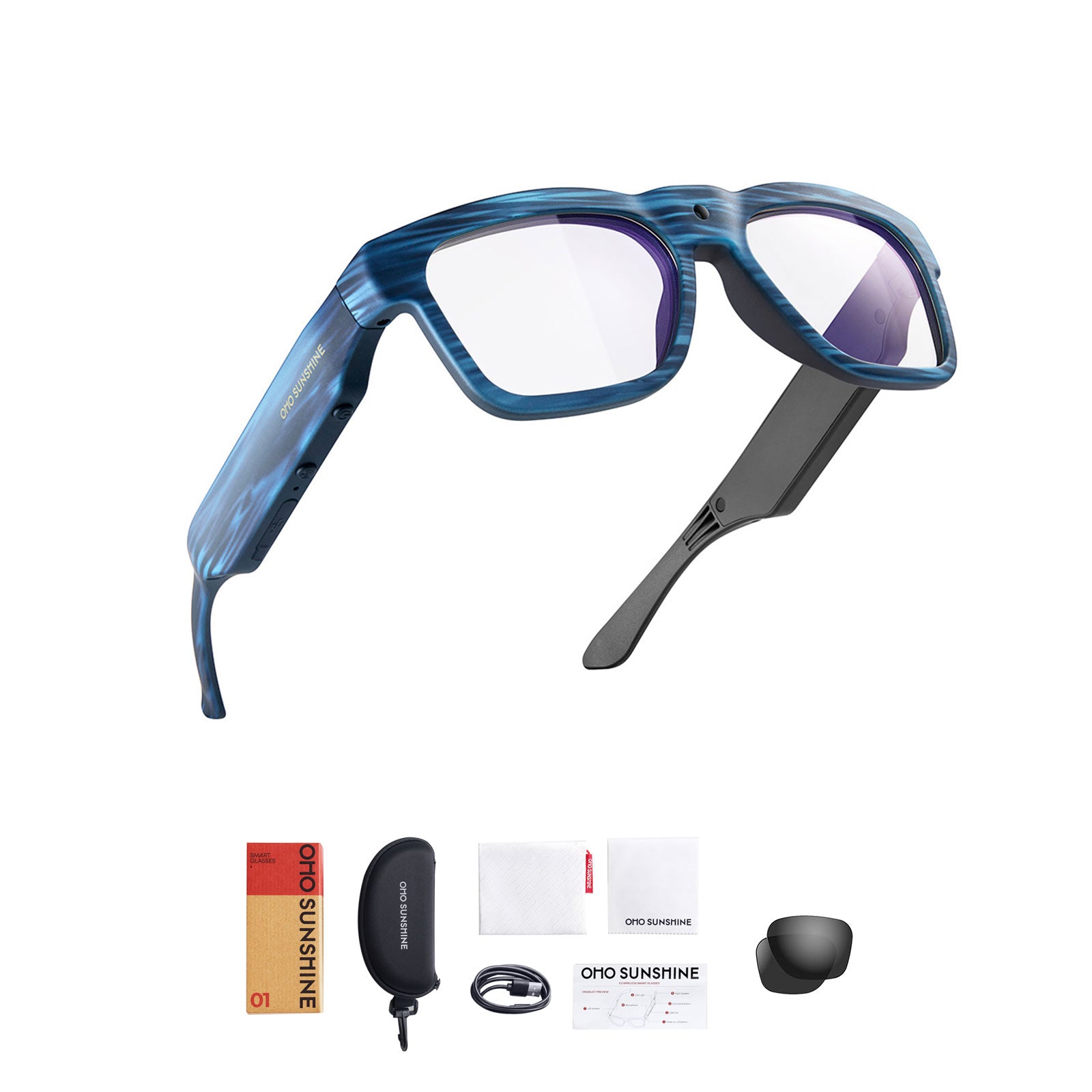 OhO Sunshine Edge 256GB Camera Glasses Full HD 1080p Video Recording & Bluetooth Audio Speaker for Music & Phone Call