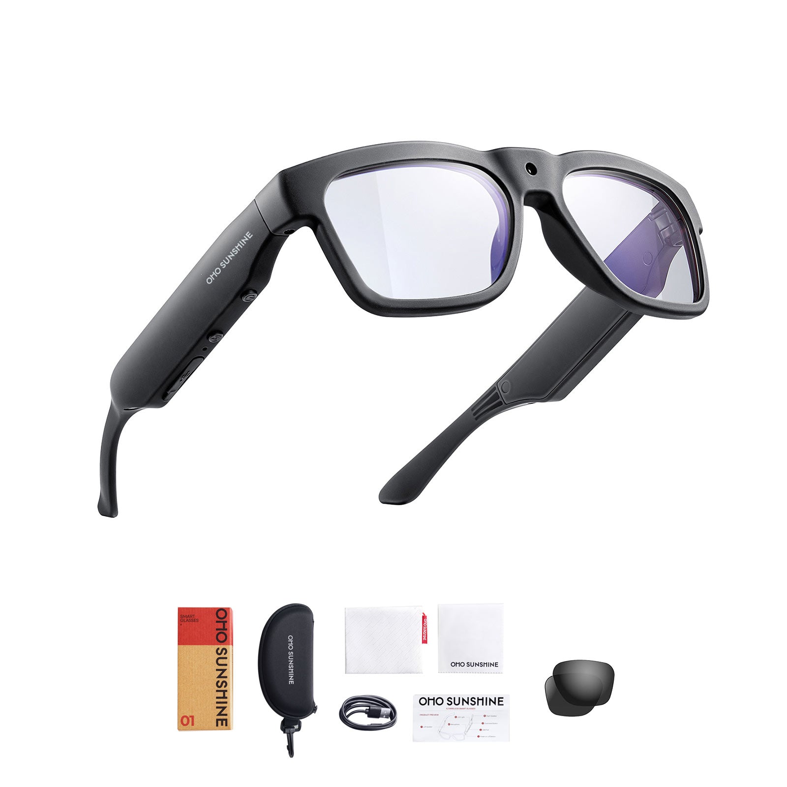 OhO Sunshine Edge Smart Glasses with Full HD 1080p 64GB Video Recording Camera & Bluetooth Speaker with Blue Light Blocking Lens