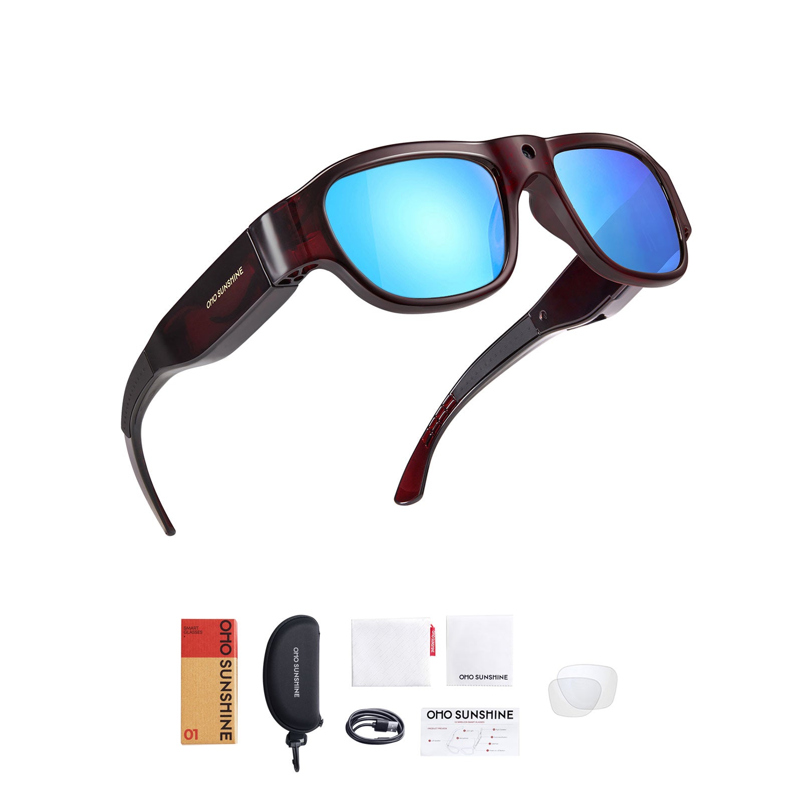 OhO Sunshine Touch Camera Sunglasses 64GB Full HD 1080P Video Recording with Blue Polarized Lens