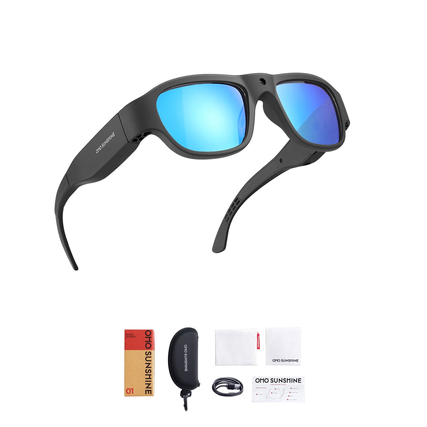 Occhiali da sole OhO Sunshine Touch Camera da 32 GB con registrazione video Full HD 1080P e lenti polarizzate blu