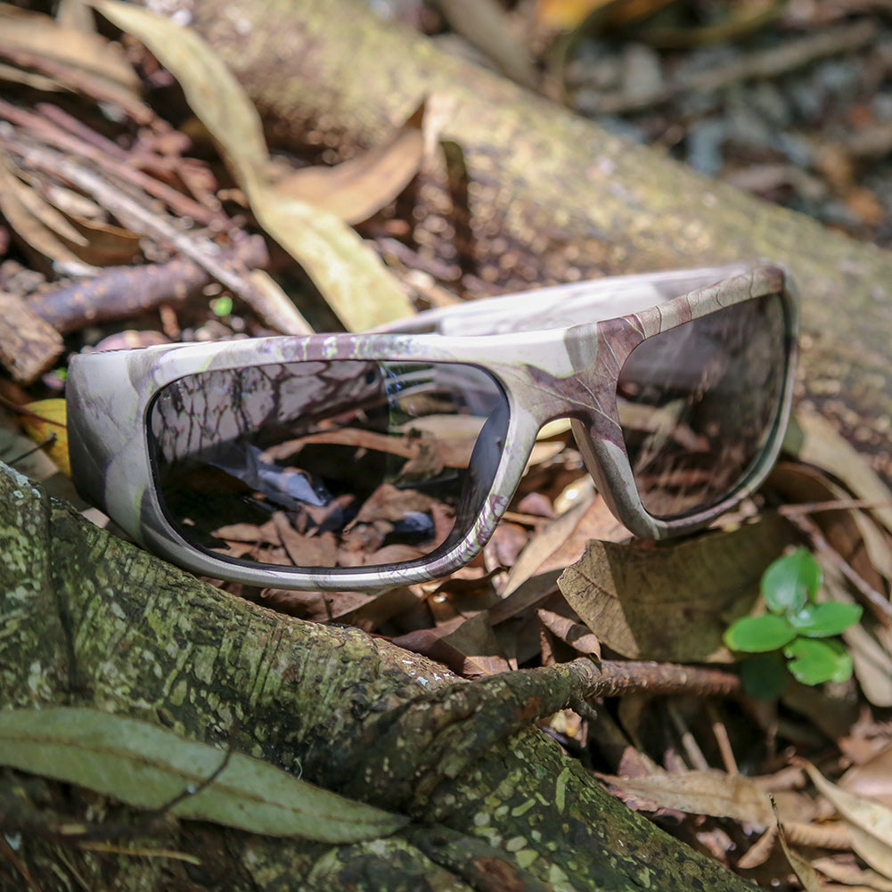 Occhiali intelligenti OhO Sunshine Pulse con altoparlante Bluetooth e audio aperto con montatura mimetica per avventure all'aria aperta