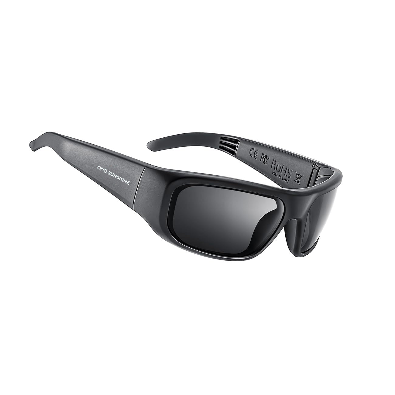 Occhiali intelligenti OhO Sunshine Pulse con altoparlante Bluetooth e audio aperto con lenti polarizzate nere