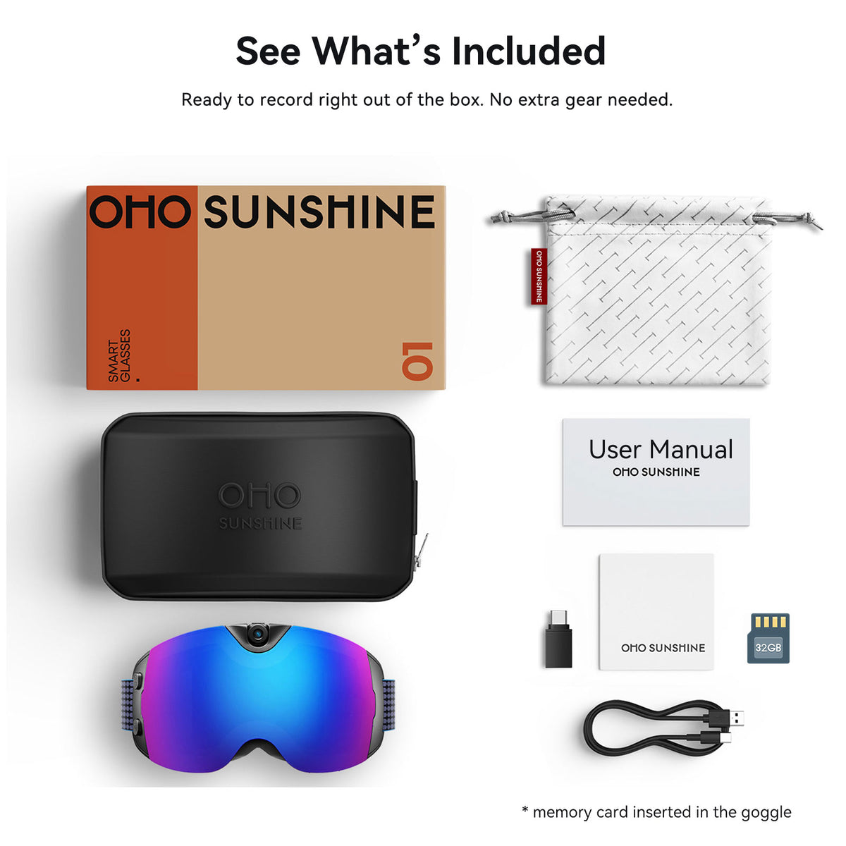 OhO Sunshine 4K camera slimme skibril met WiFi, 24M foto, anticondens - Skyshot