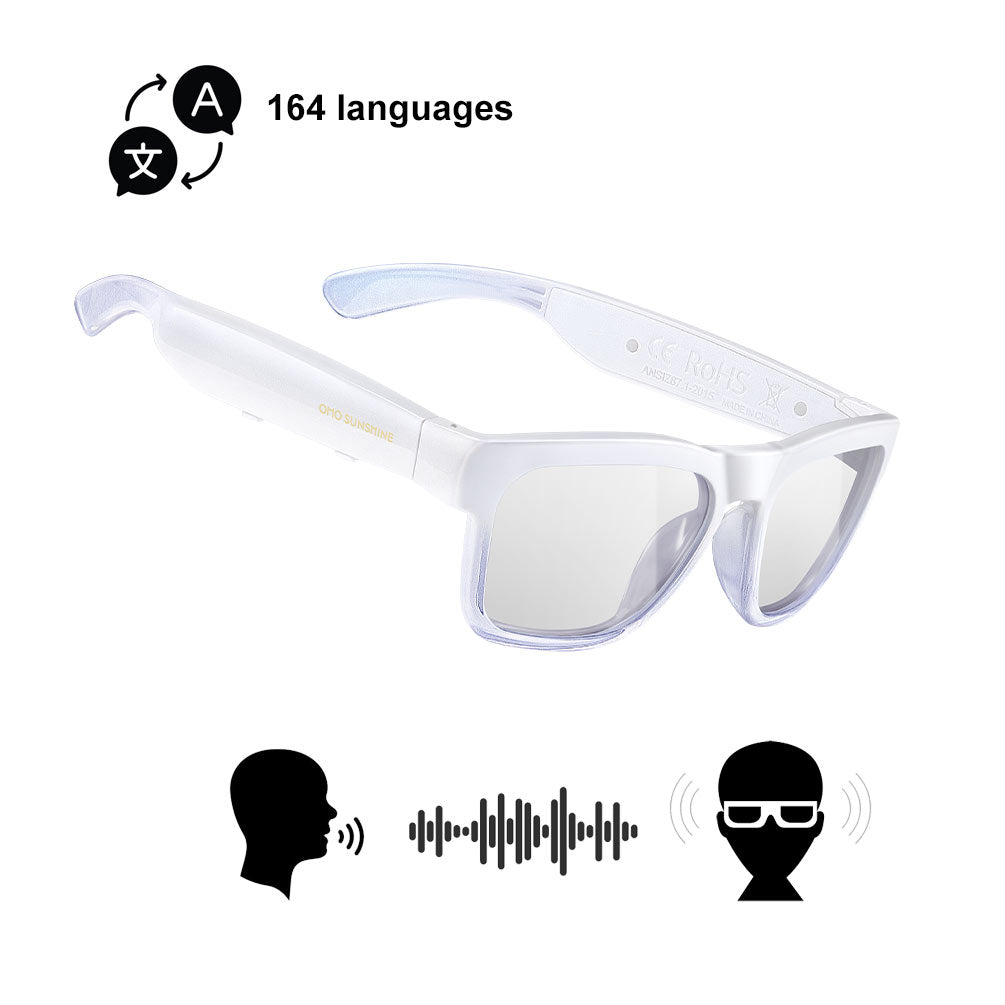 OhO Sunshine Elingo AI Wireless Translator Glasses with Bluetooth Speaker for Instant Voice Translation