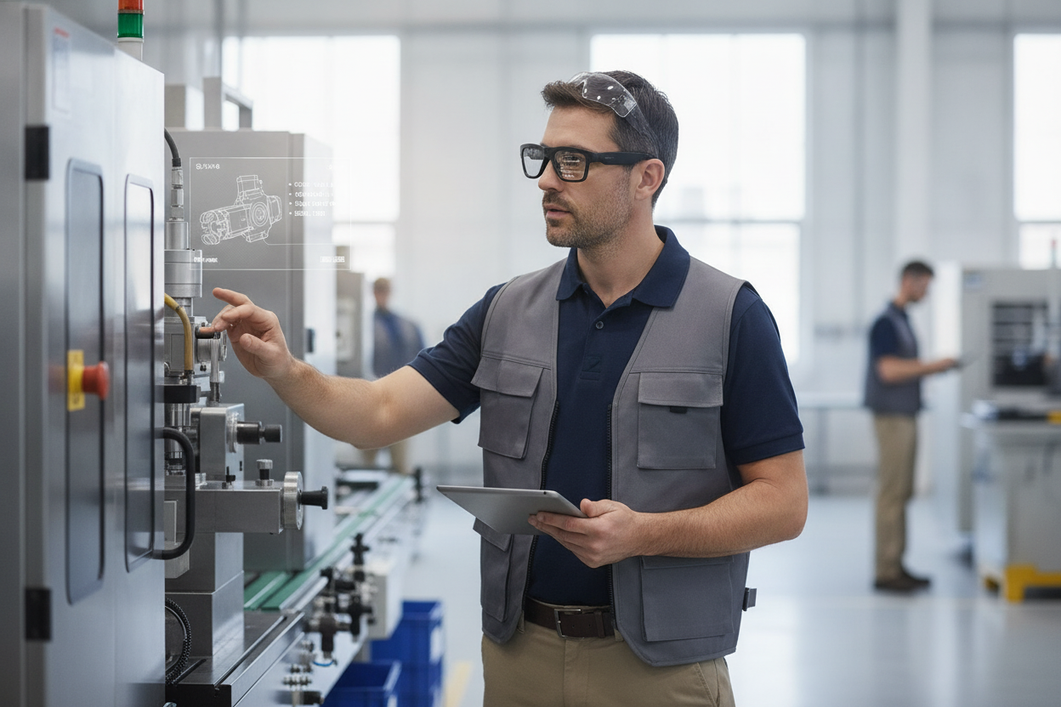 Smart glasses used for secure work recording during a workplace documentation check