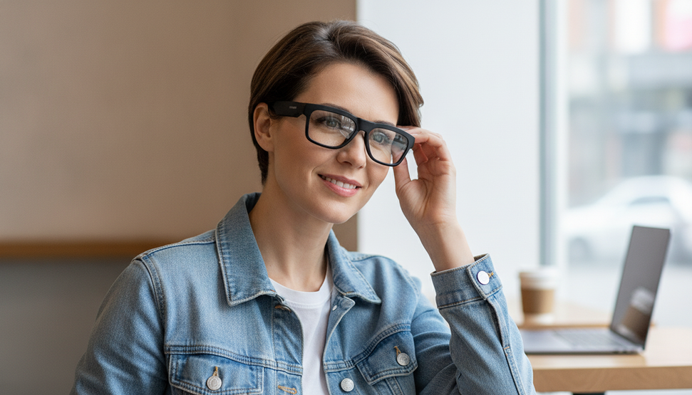 Smart glasses with camera and audio shown as a hands-free wearable used for calls and quick recording