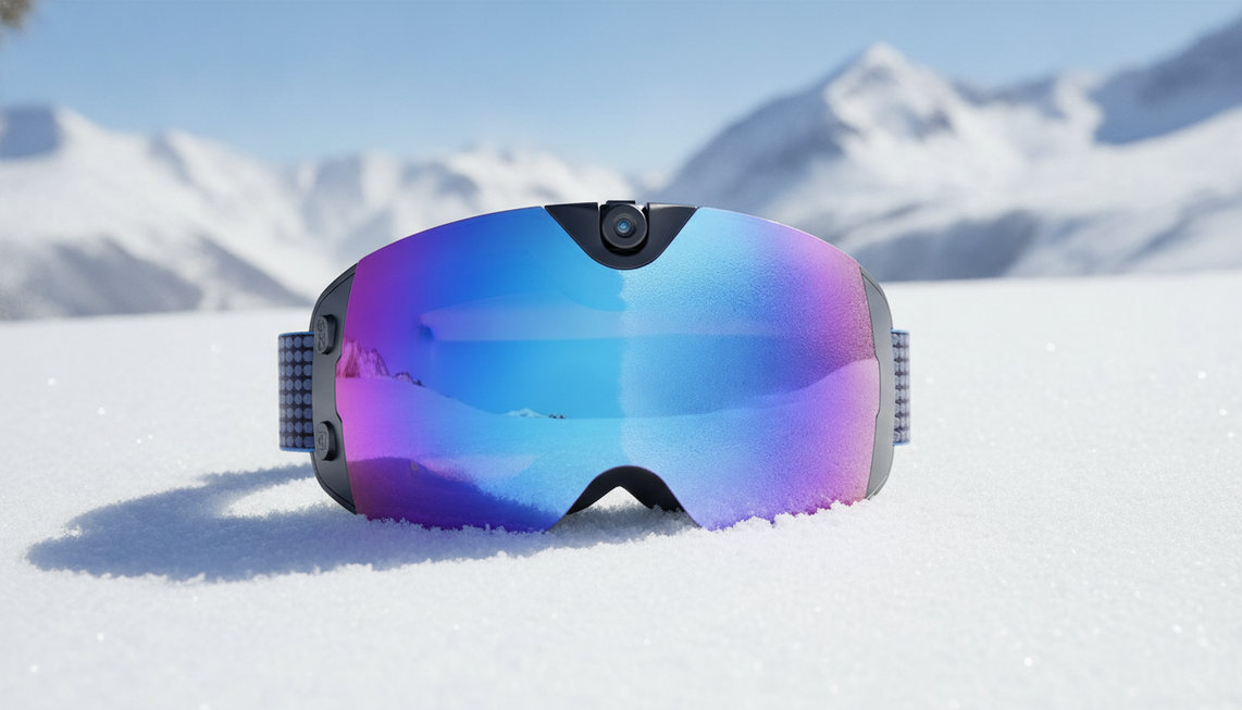 Camera ski goggles presented as a winter sports hero product image