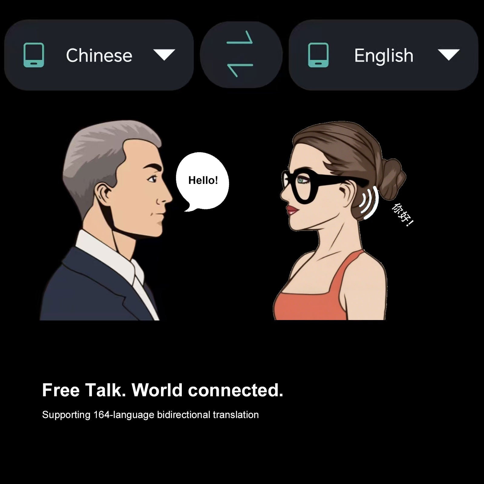 OhO Sunshine Elingo AI Translation Bluetooth Glasses with 164 Languages Dual-Ear Free Talk simultaneous interpretation