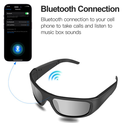 Occhiali intelligenti OhO Sunshine Pulse con altoparlante Bluetooth e audio aperto con lenti polarizzate nere