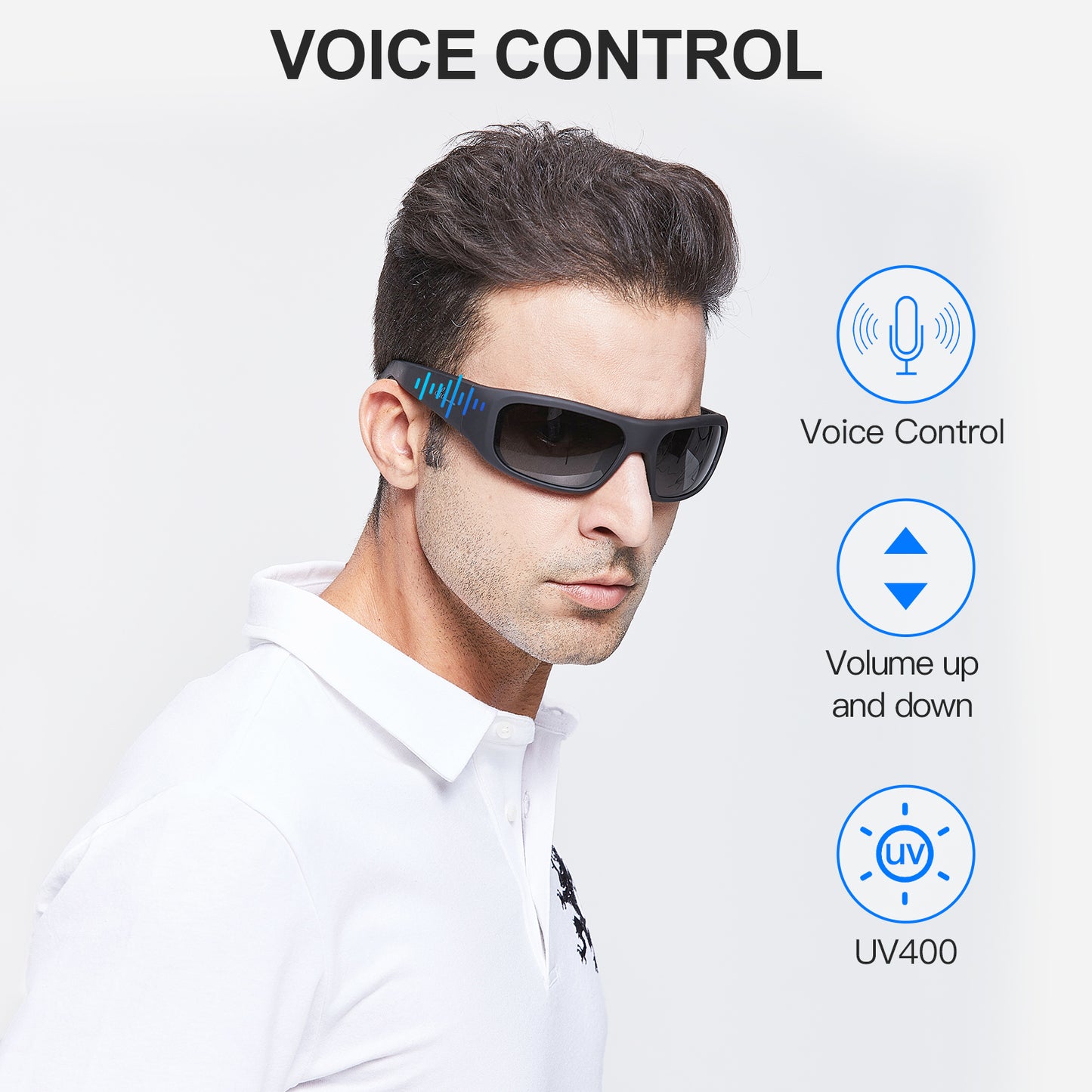 Occhiali intelligenti OhO Sunshine Pulse con altoparlante Bluetooth e audio aperto con lenti polarizzate nere