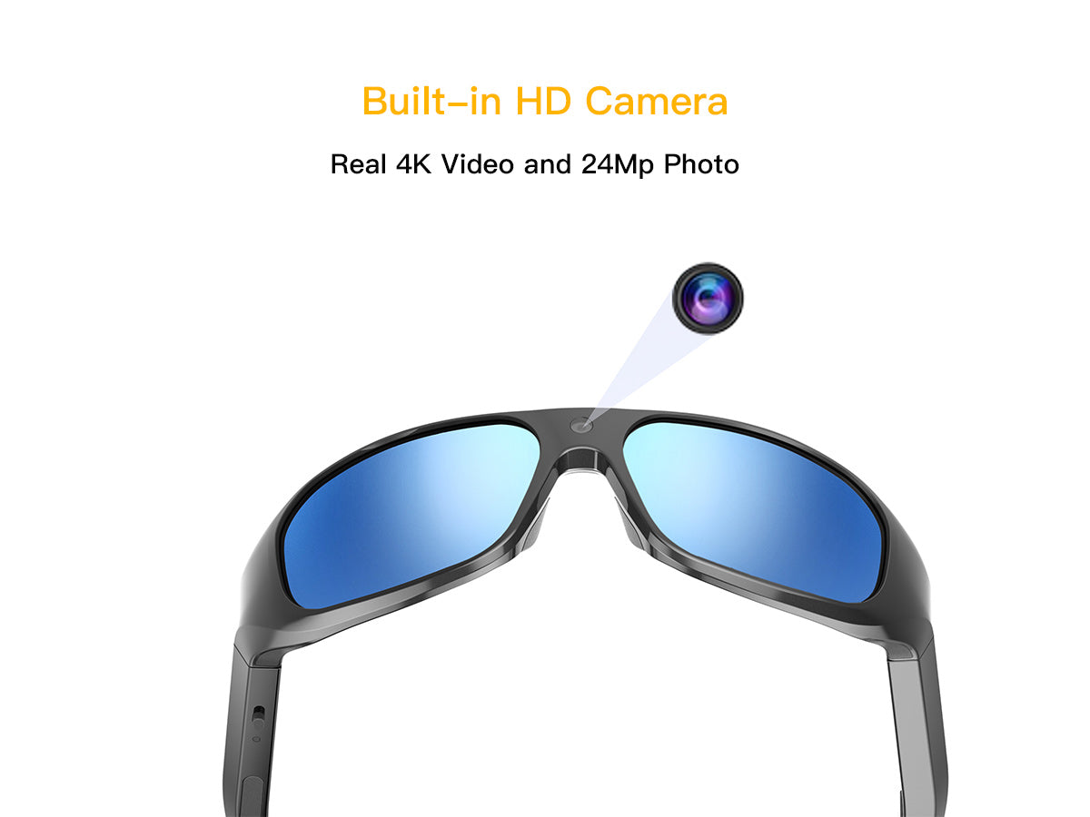 Occhiali da sole OhO Sunshie Brave 4K con videocamera, registrazione video Ultra HD, lenti polarizzate blu UV400