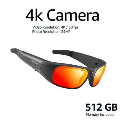 Occhiali da sole OhO Sunshie Brave 4K con fotocamera, memoria da 512 GB e lenti rosse a specchio UV400