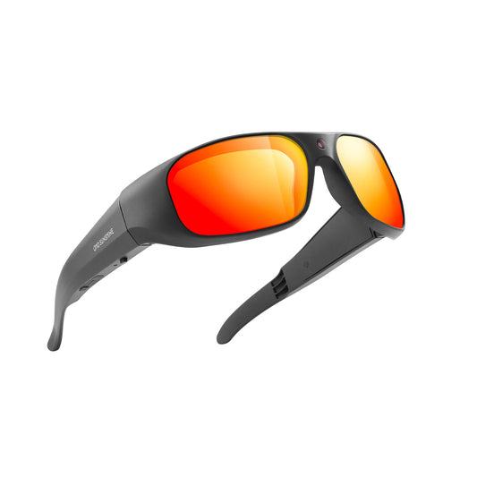 Occhiali da sole OhO Sunshie Brave 4K con fotocamera, memoria da 512 GB e lenti rosse a specchio UV400