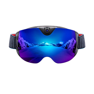 OhO Sunshine 4K smart ski goggles with integrated WiFi camera and anti-fog mirrored lens.