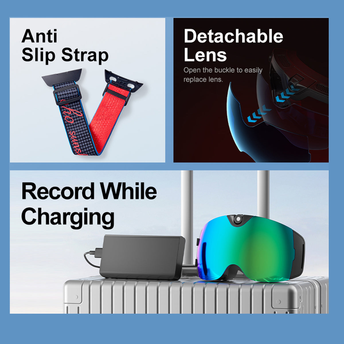 OhO Lunettes Ski Caméra 4K - Snowboard Goggles Avec Enregistrement Vidéo Et Vue Ajustable