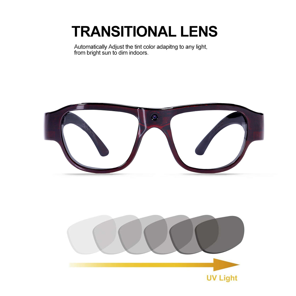 OhO Sunshine Touch Kamera-Sonnenbrille, 32 GB, Full HD 1080P-Videoaufzeichnung, UV400, Blaulichtblockierung und photochrome Linse