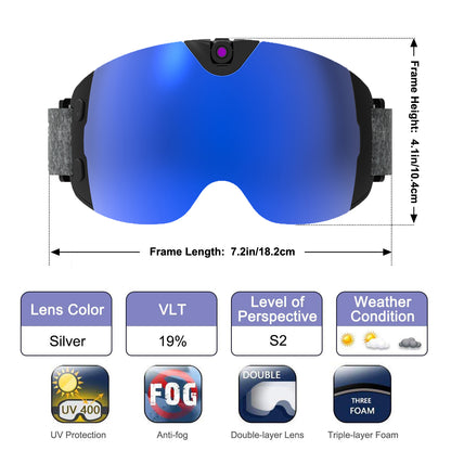 Maschera da sci intelligente OhO Sunshine Skyshot con fotocamera 4K per registrare video Ultra HD e scattare foto con lente argentata