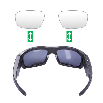 Foucus replacement sunglass lenses shown with interchangeable lens shapes and directional arrows.