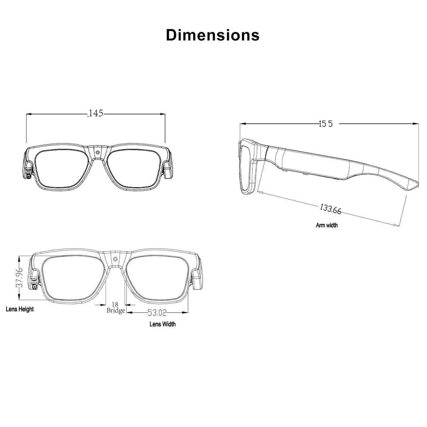 OhO Sunshine Edge Smart Glasses with Full HD 1080p 64GB Video Recording Camera & Bluetooth Speaker with Blue Light Blocking Lens